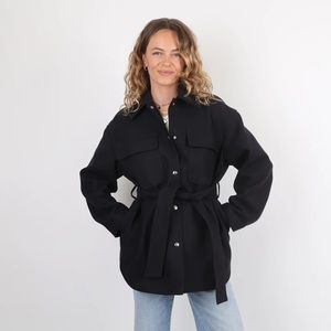 & Other Stories wool blend belted shirt jacket in navy Size 0
